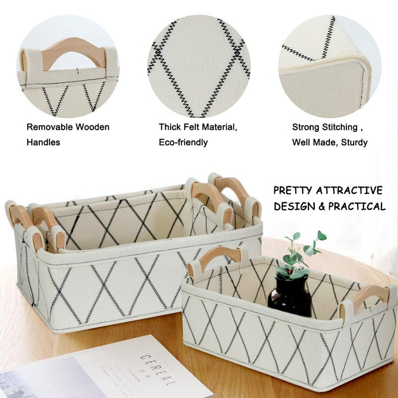 KWLET Storage Baskets for Organizing Toys Small Basket White Basket Felt Fabric Basket Bins for Home Office Closet Bathroom Bedroom Playroom Decorative Bin - Image 5